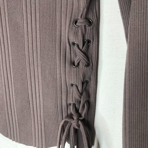 Forever 21 Side Ties Blouse Sweater Top Long Sleeve Taupe Medium - Picture 7 of 11